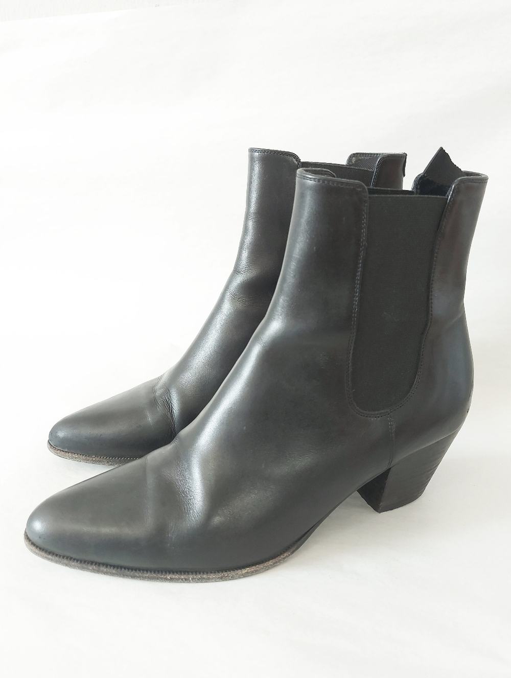 Celine Pointed Toe Low Chunky Cuban Heels Chelsea Ankle Boots Size 37 EU